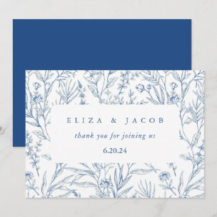 Carte De Remerciements Beau Mariage Floral Bleu et Blanc