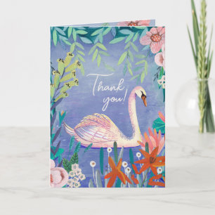 Carte De Remerciements Beau Oiseau de Cygne Elégant Baby shower bleu et r