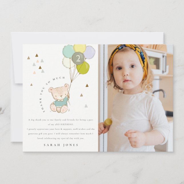 Carte De Remerciements Beau Ours Bleu Cute Photo Quel Âge Anniversaire (Devant)