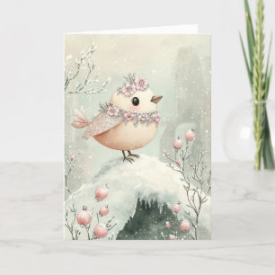 Carte De Remerciements Beau rose Noël oiseau noir