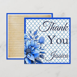 Carte De Remerciements Beauté florale bleue et blanche