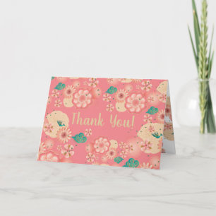 Carte De Remerciements Beaux Ornements Floraux Fleurs de Jardin Rose