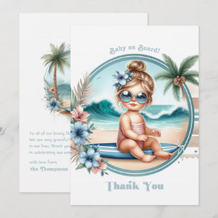 Carte De Remerciements Bébé à bord Baby shower tropical à thème de plage