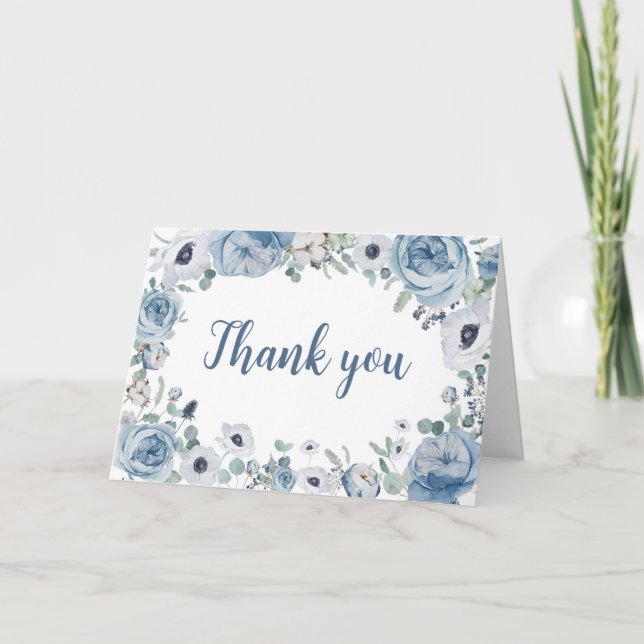 Carte De Remerciements Bébé bleu dans le Baby shower en fleur (Devant)