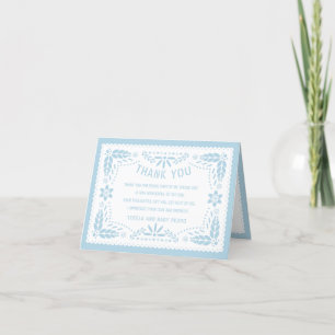 Carte De Remerciements Bébé bleu et blanc papel picado Bébé garçon Douche