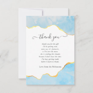 Carte De Remerciements Bébé Bleu et Or Agate Baby shower garçon