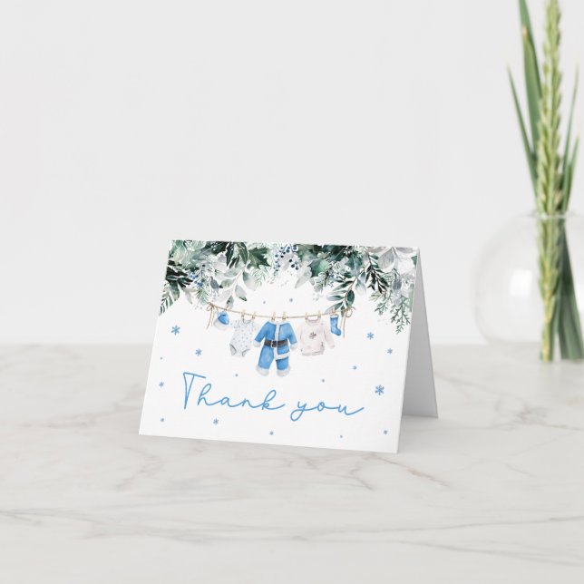 Carte De Remerciements Bébé bleu garçon Noël Père Noël Baby shower bébé (Devant)