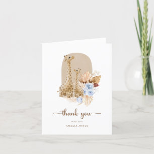 Carte De Remerciements Bébé Bleu Pampas Grass Baby shower de girafe