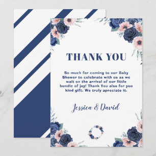 Carte De Remerciements Bébé bleu-Q Rose floral Pastel Baby shower barbecu