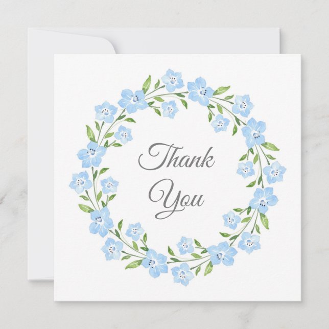 Carte De Remerciements Bébé bleu yeux aquarelle Floral Wreath (Devant)