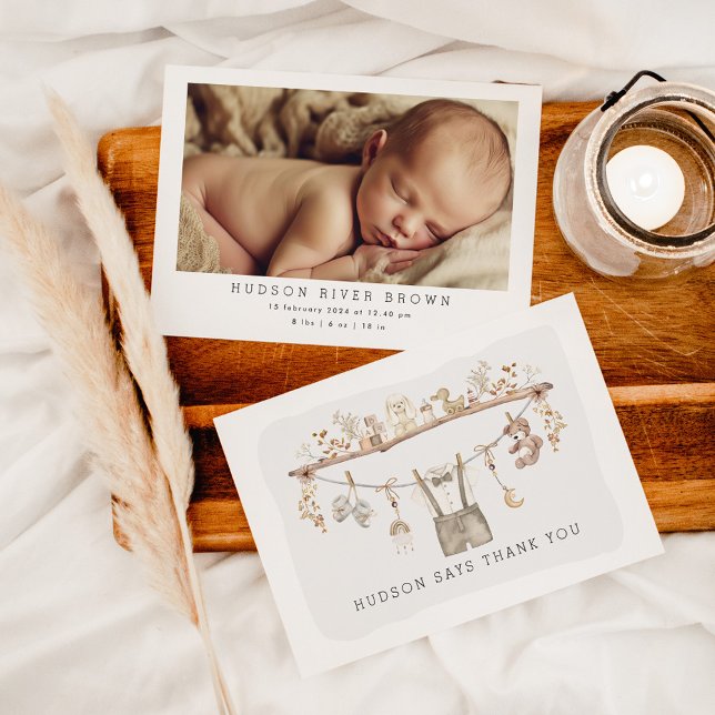 Carte De Remerciements Bébé Boho Muté Vêtements Garçon Petit Homme Photo (Créateur téléchargé)