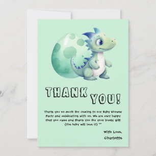 Carte De Remerciements Bébé dinosaure mignon avec sa douche pour bébé œuf