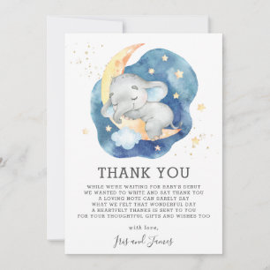 Carte De Remerciements Bébé dormant Eléphant Twinkle Star Douche garçon