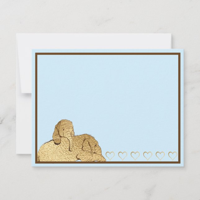 Carte De Remerciements Bébé Eléphant Bleu Or (Devant)
