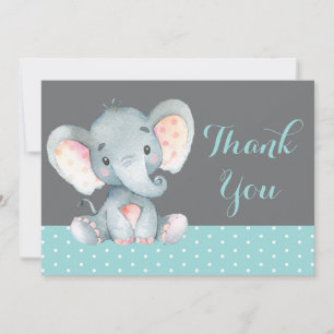 Carte De Remerciements Bébé éléphant mignon Aqua sarcelle turquoise et gr