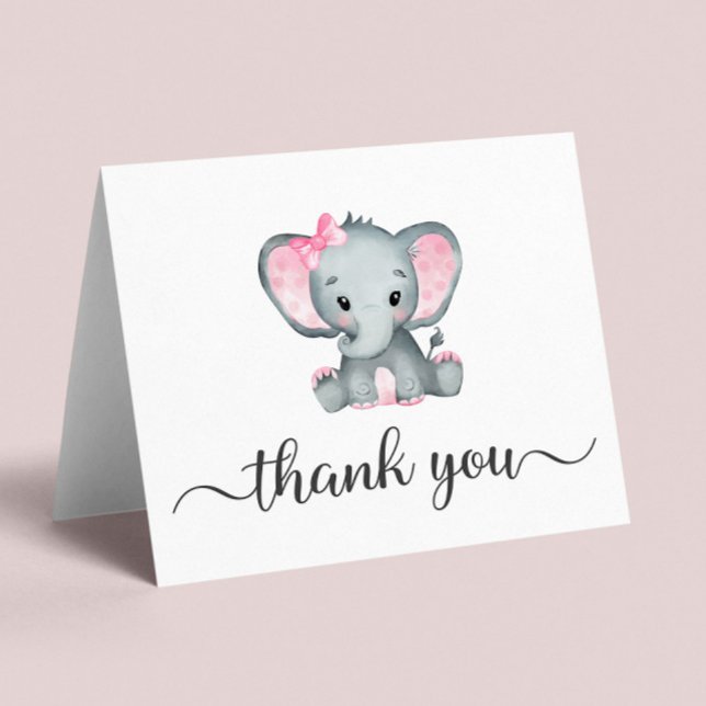 Carte De Remerciements Bébé Eléphant mignon Douche fille (Créateur téléchargé)