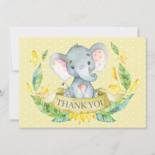 Carte De Remerciements Bébé éléphant mignon jaune et gris