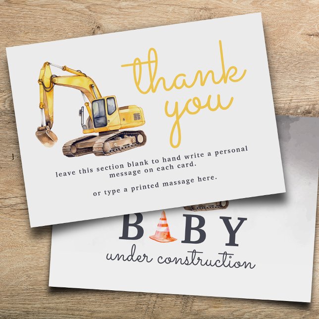 Carte De Remerciements Bébé en construction Baby shower (Créateur téléchargé)