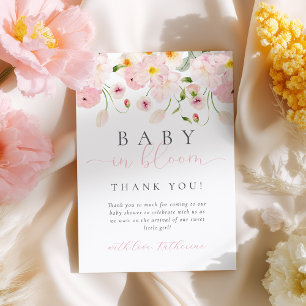 Carte De Remerciements Bébé En Fleur Baby shower Floral Rose