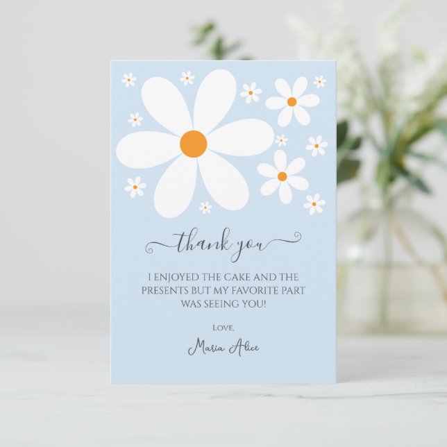 Carte De Remerciements Bébé en Fleur bleu Baby shower de marguerite Invit (Debout devant)