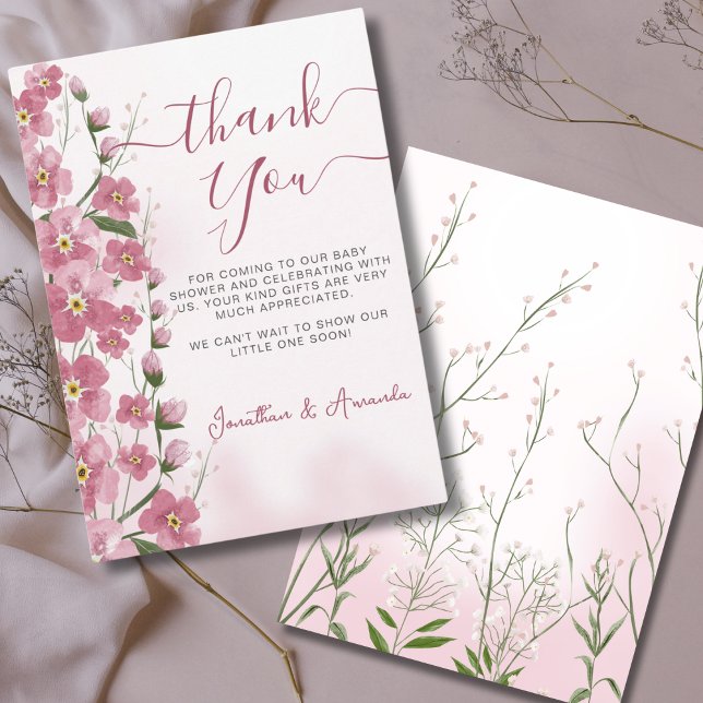 Carte De Remerciements Bébé en Fleur Fille Douche Florale Rose (Créateur téléchargé)