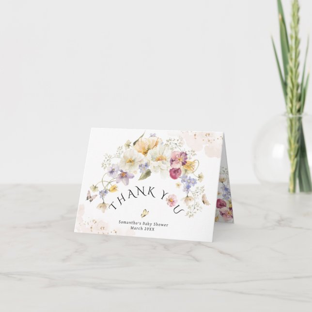 Carte De Remerciements Bébé en fleur Fleur sauvage Baby shower rustique (Devant)