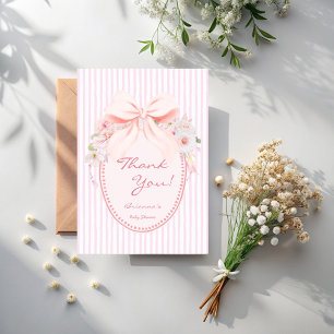 Carte De Remerciements Bébé en fleurs baby shower ruban rétro prépa