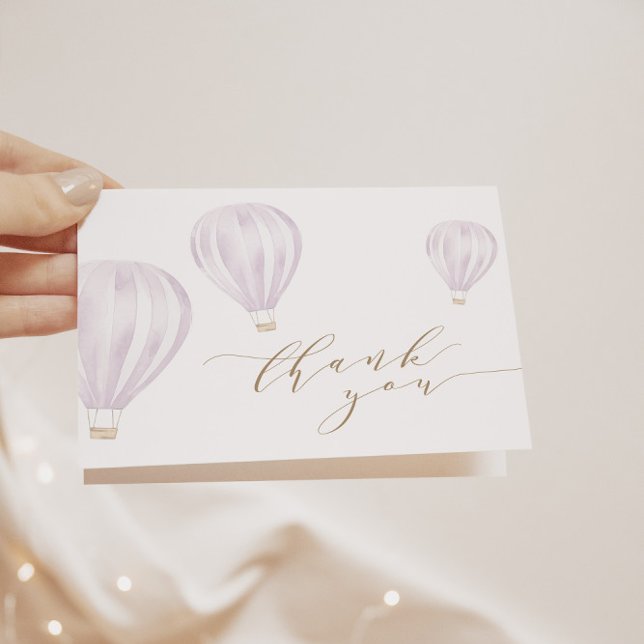 Carte De Remerciements Bébé Fille rose Horizontal à air chaud ballon (Créateur téléchargé)