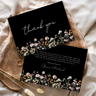 Carte De Remerciements Bébé Fleur sauvage noir dans le Baby shower en fle
