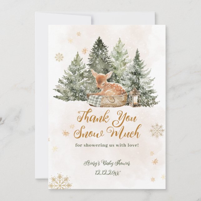 Carte De Remerciements Bébé Froid Dehors Cerf Rustique Hiver Baby Shower (Devant)