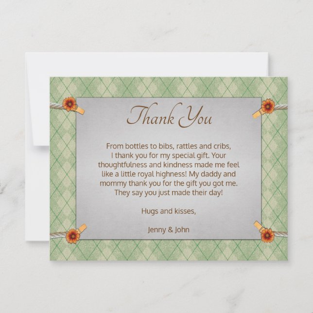 Carte De Remerciements Bébé Green Knit (Devant)