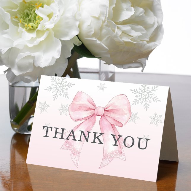 Carte De Remerciements Bébé il fait froid dehors Ruban rose (Baby It’s Cold Outside Pink Bow Thank You Card)