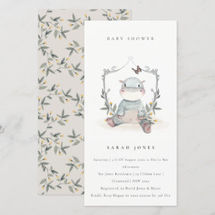 Carte De Remerciements Bébé jaune mignon Hippo Foliage Baby shower Invita
