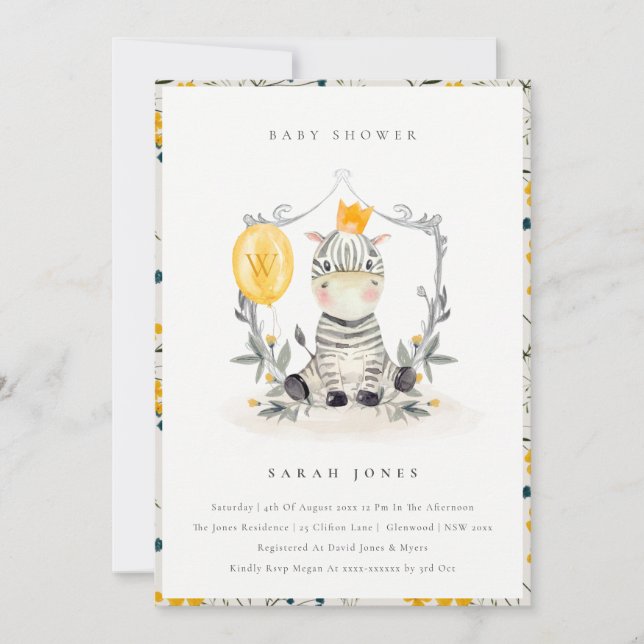 Carte De Remerciements Bébé jaune mignon Zebra Foliage Baby shower Invita (Devant)