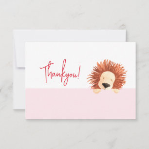 Carte De Remerciements Bébé Lion Rose 1er Anniversaire