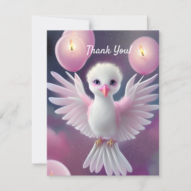 Carte De Remerciements Bébé mignon blanc et rose Anniversaire (Devant)