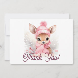Carte De Remerciements Bébé mignon cerf rose Casquette Écharpe hiver Wond