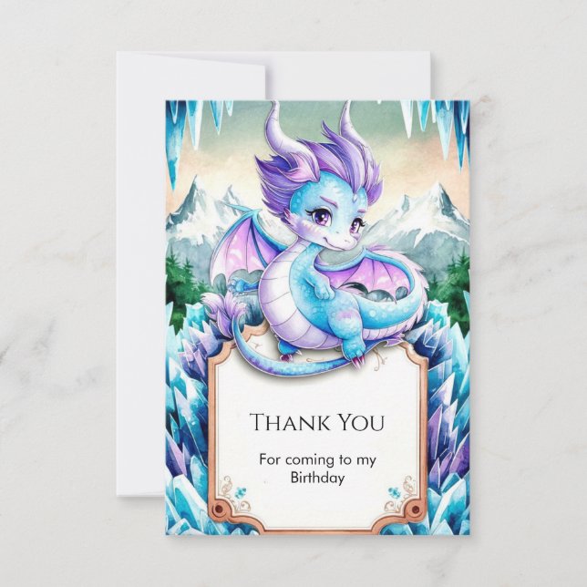Carte De Remerciements Bébé mignon Dragon de glace Anniversaire (Devant)