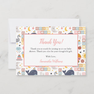 Carte De Remerciements Bébé mignon fille Motif rose Baby shower
