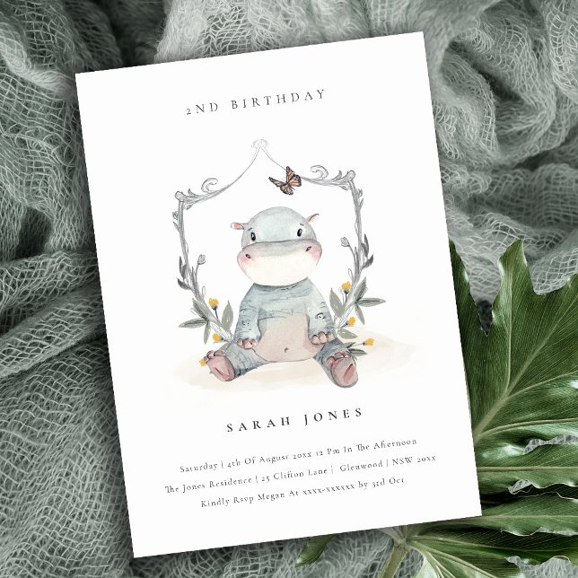 Carte De Remerciements Bébé mignon Hippo Foliage N'importe quel âge Anniv (Créateur téléchargé)