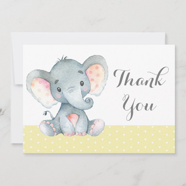 Carte De Remerciements Bébé mignon jaune et gris (Devant)
