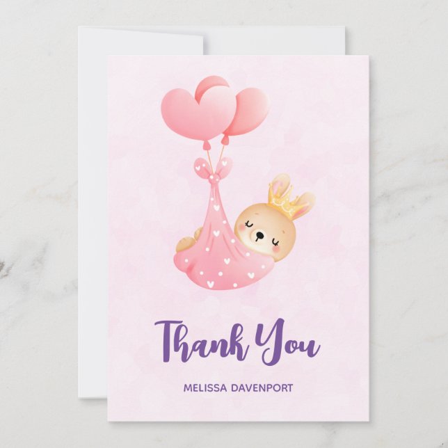 Carte De Remerciements Bébé mignon lapin dans une couverture de coeur Car (Devant)