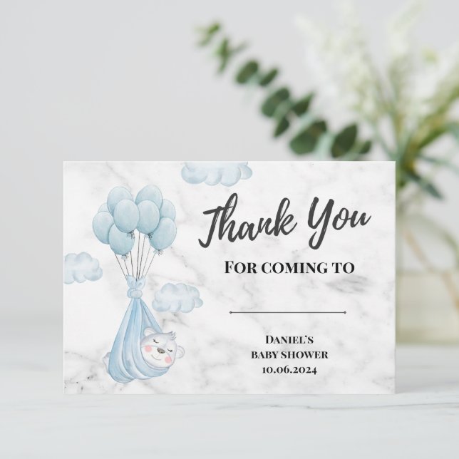 Carte De Remerciements Bébé Ours Polaire en Marbre Blanc (Debout devant)