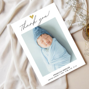 Carte de remerciements bébé photo de script modern