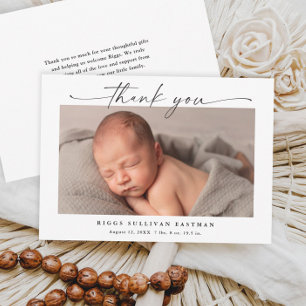 Carte De Remerciements Bébé photo horizontale simple Script
