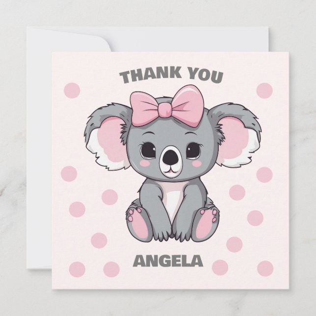 Carte De Remerciements Bébé rose Koala Ours (Devant)
