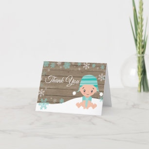 Carte De Remerciements Bébé russe d'hiver Turquoise