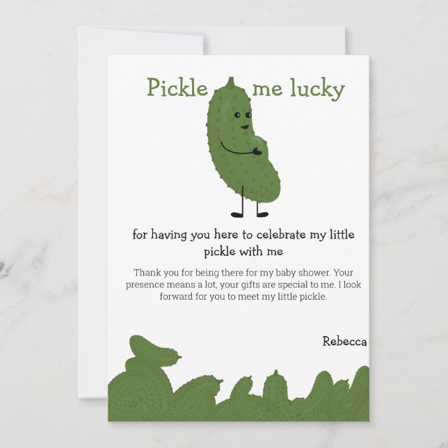 Carte De Remerciements Bébé shower "Pickle me lucky" (Devant)