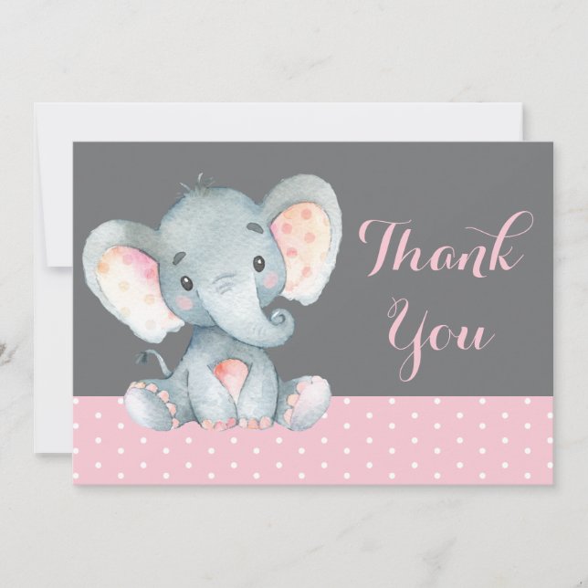 Carte De Remerciements Bébée mignonne rose et gris (Devant)