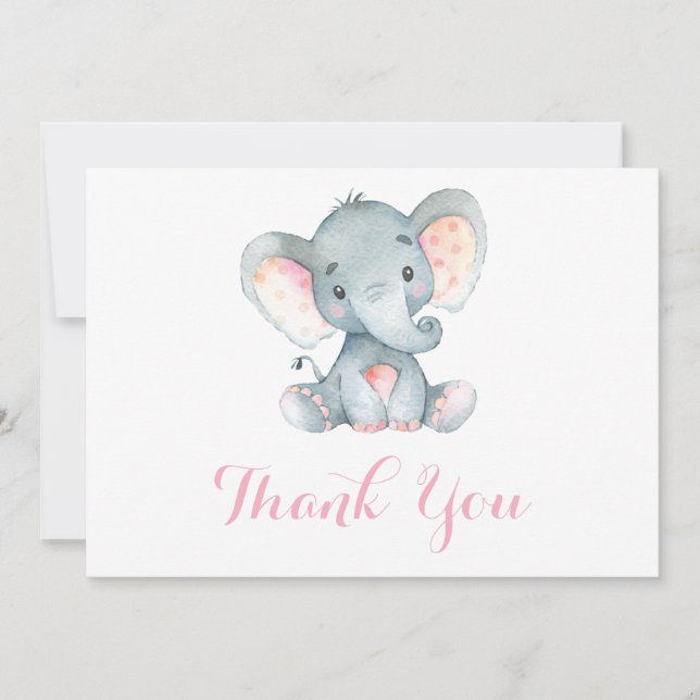 Carte De Remerciements Bébée mignonne rose et gris (Devant)